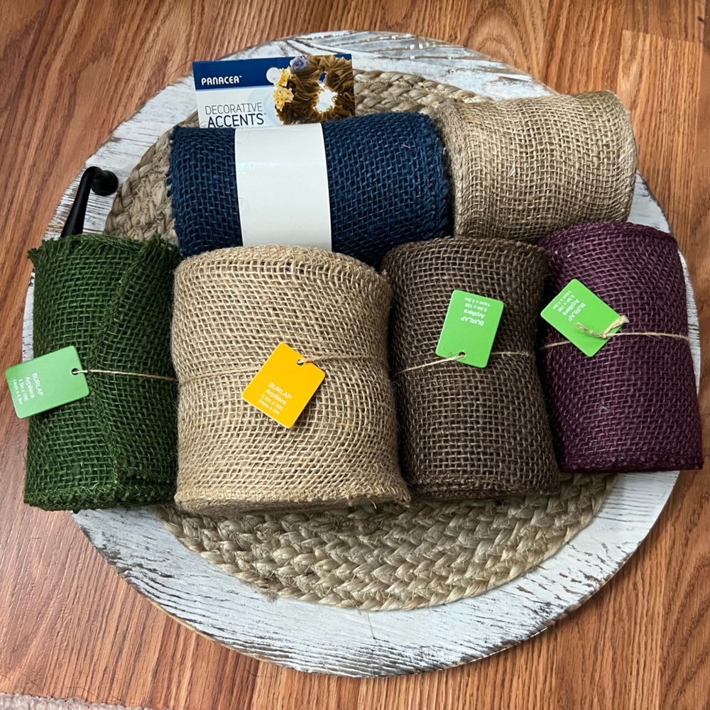 Burlap Ribbon Set - Green, Tan, Brown, Purple, Blue - 6 pieces
